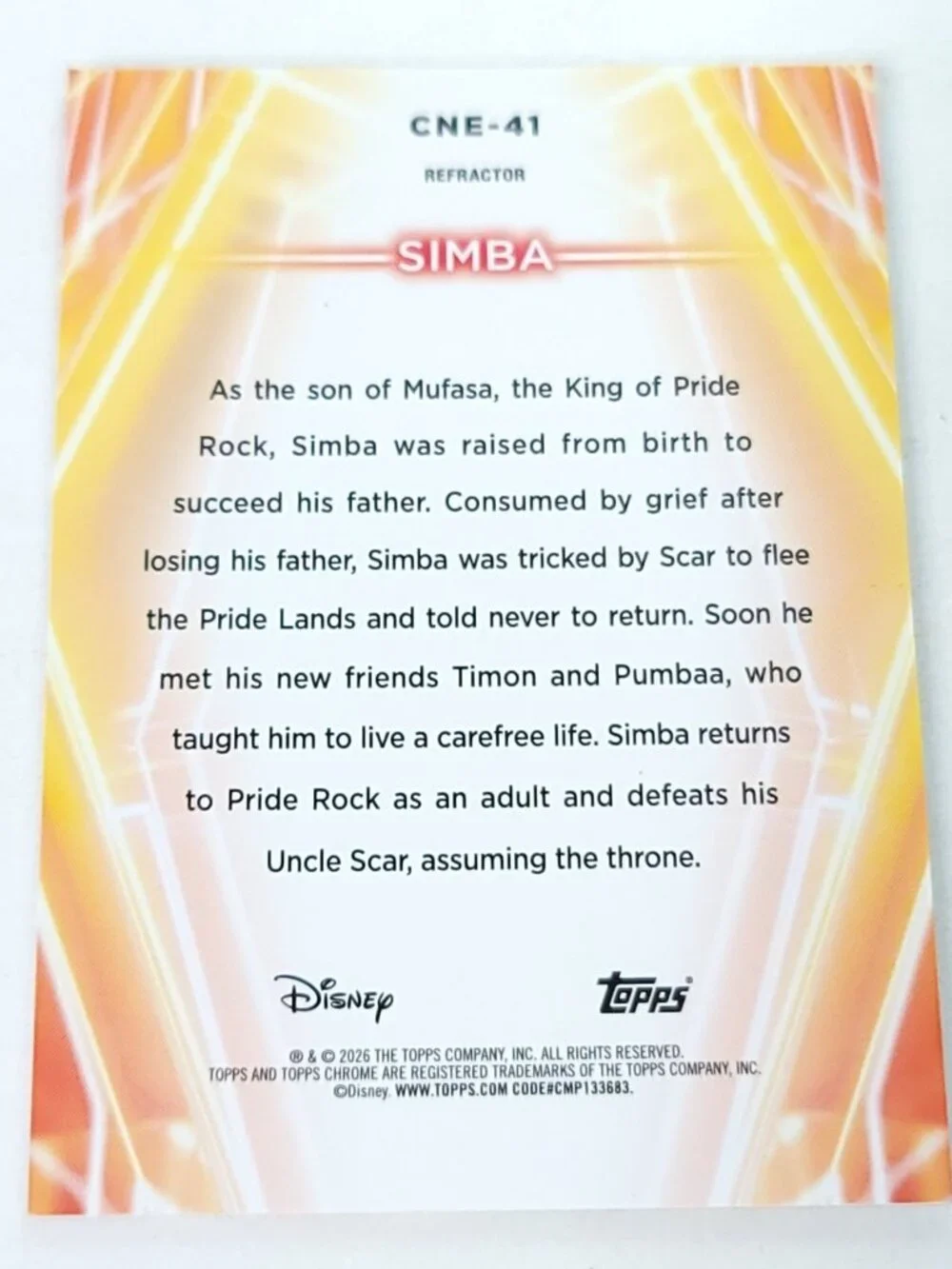 Simba Topps 2026 Disney Neon Holo Chrome Refractor Limited 135/199 CNE